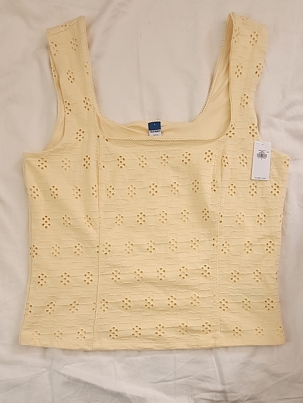 Classic Eyelet Square-Neck Tank Top - Yellow NWT